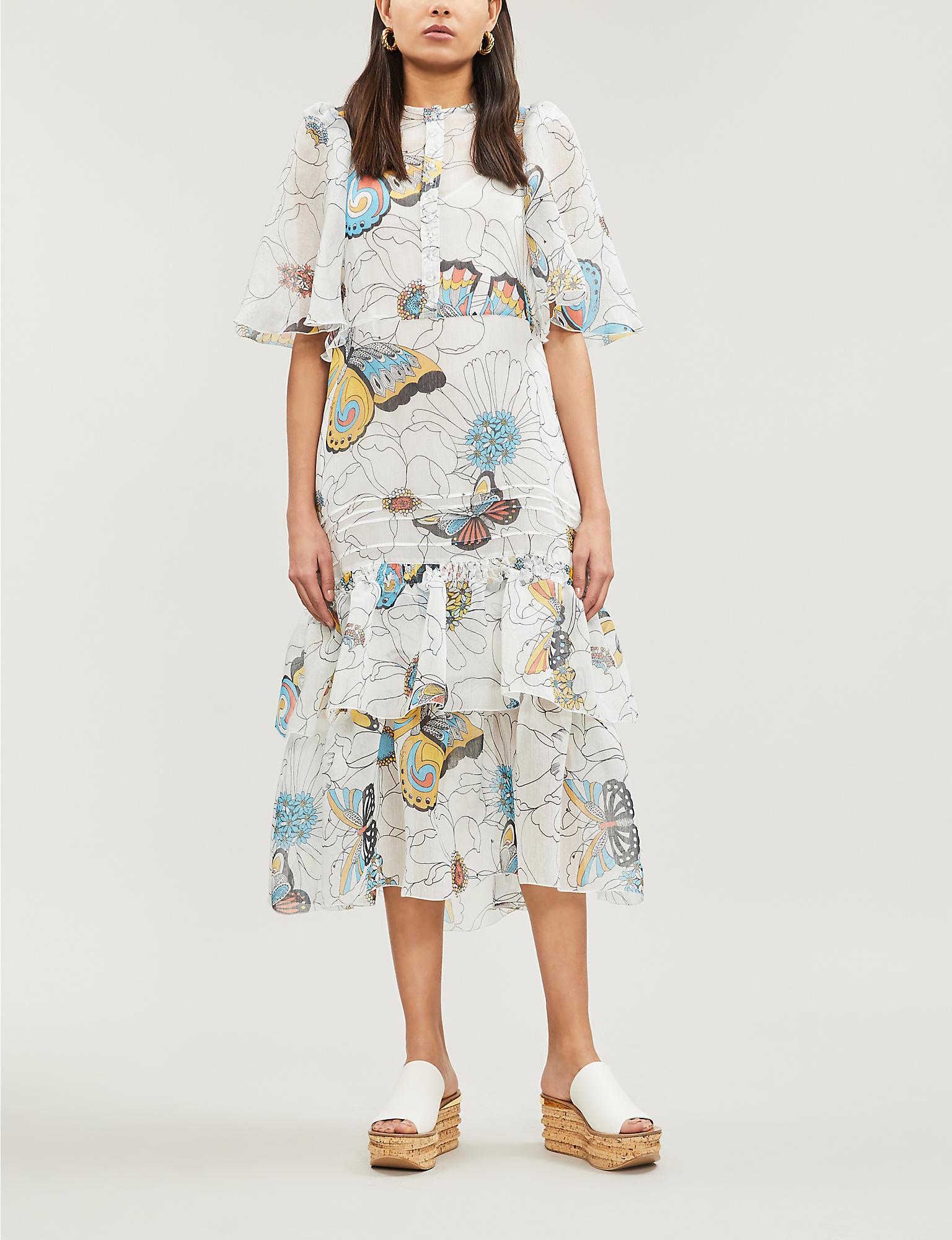 Butterfly-print Voile Midi Dress | Lyst