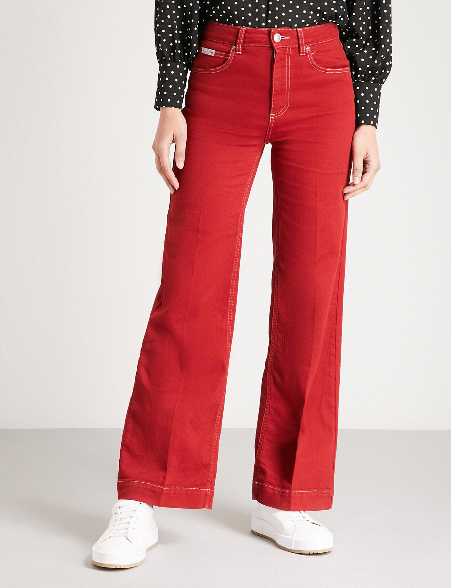 ALEXACHUNG Wide-leg High-rise Jeans in Red | Lyst