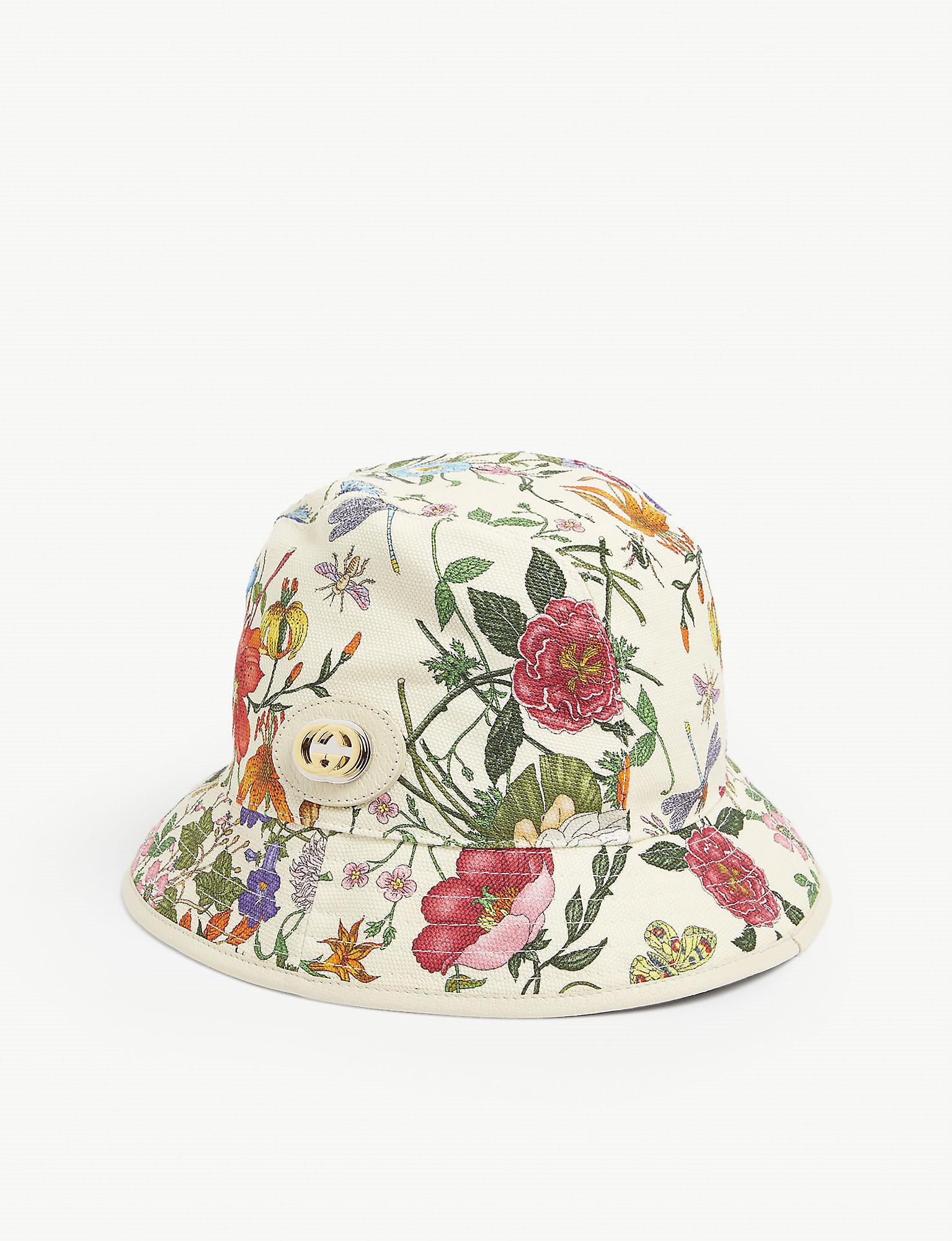 Gucci Floral Cotton-linen Bucket Hat in White | Lyst