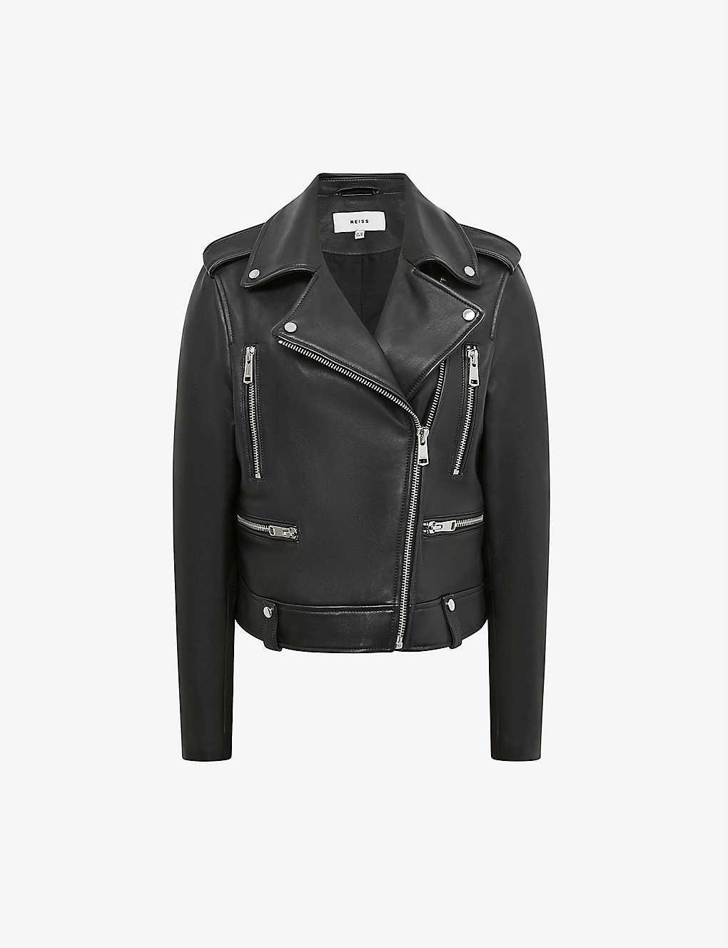 Reiss Santiago Leather Biker Jacket in Black | Lyst