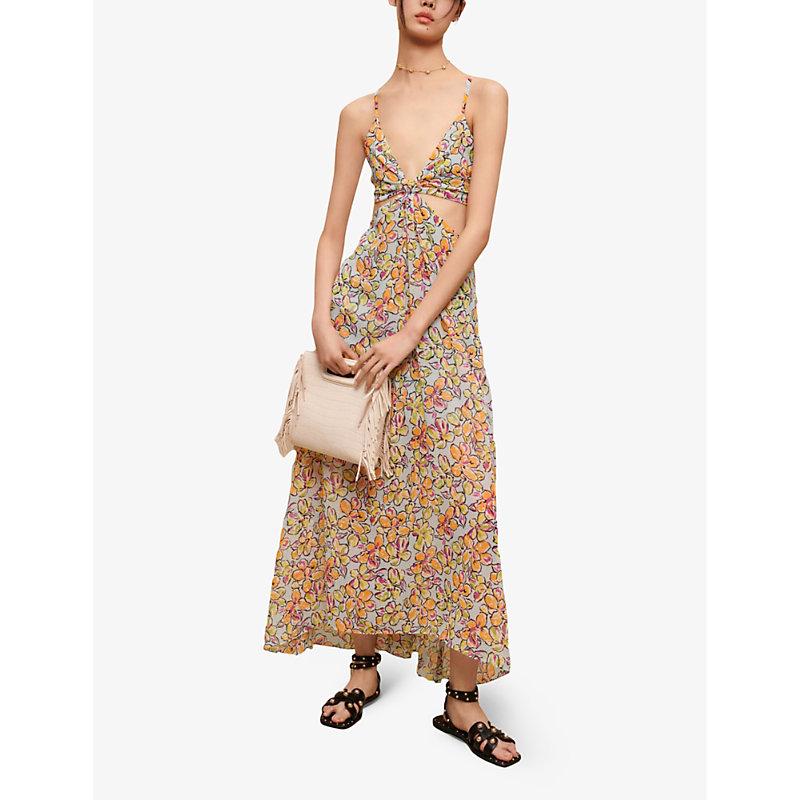 Maje Rawaiene Floral-print Cut-out Woven Maxi Dress in Natural | Lyst