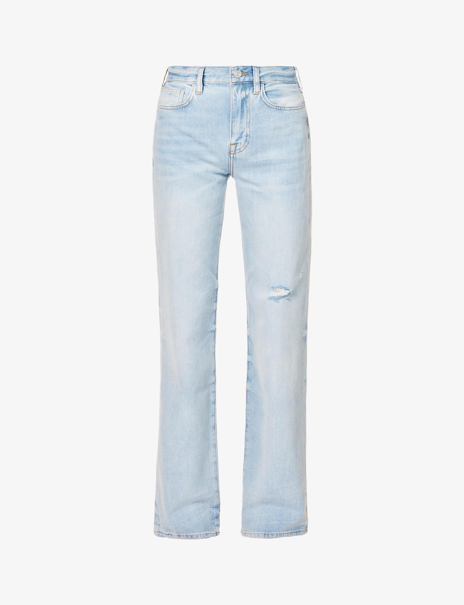 FRAME Denim Le Jane Distressed Straightleg Highrise Jeans in Blue