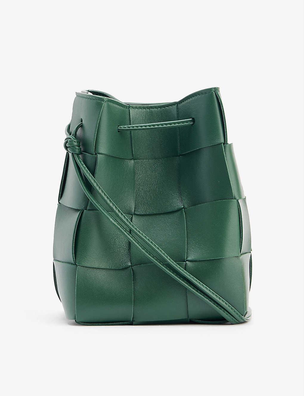 Bottega Veneta Mini Cassette Intrecciato Leather Bucket Bag in Green