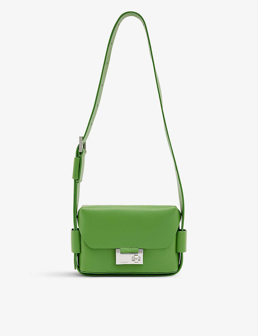 AllSaints Frankie Logo-embossed Leather Cross-body Bag in Green | Lyst