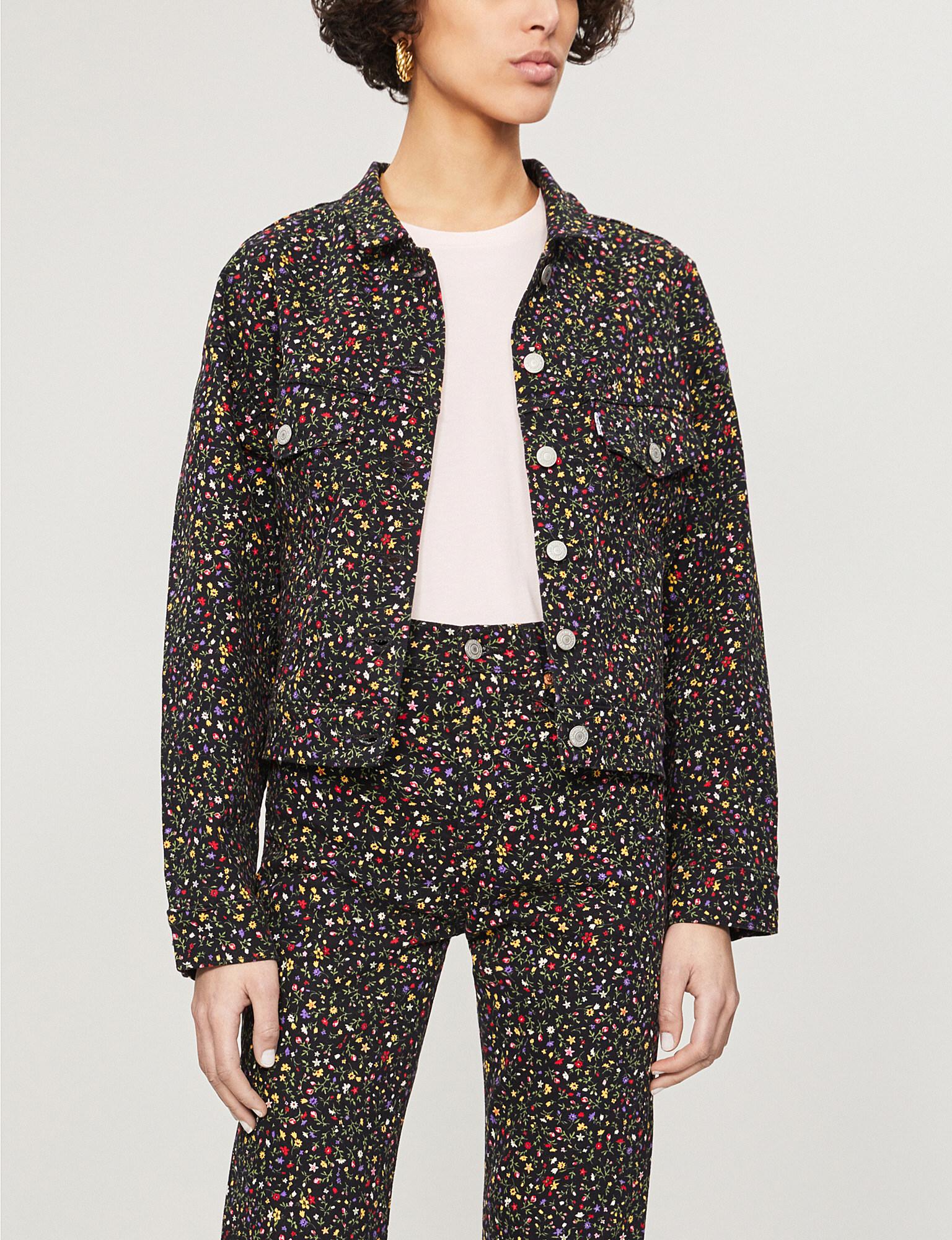 Levi's Floral-print Denim Trucker Jacket in Black | Lyst