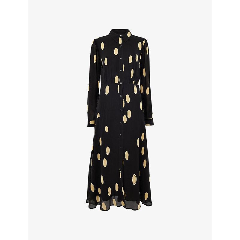 whistles black and gold dress Whistles Black Gold Paneled One Shoulder Draped Mini Dress size UK 10 Eu 38