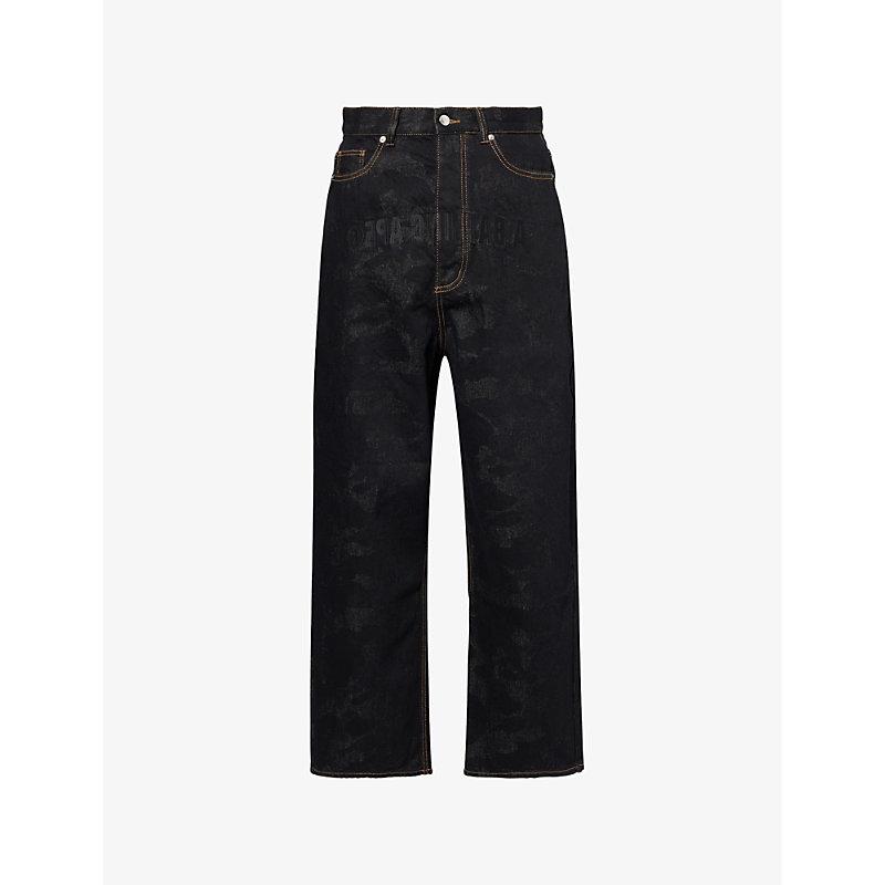 A BATHING APE 猿 crown design denim jeans A Bathing Ape Denim Pants Navy Dark Blue Embroidered Monkey
