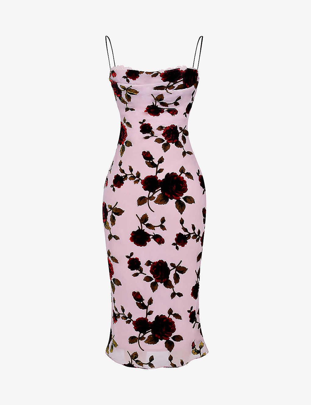 House Of Cb Azura Floral Velvet Devoreembroidered Stretchwoven Midi Dress in White Lyst Canada