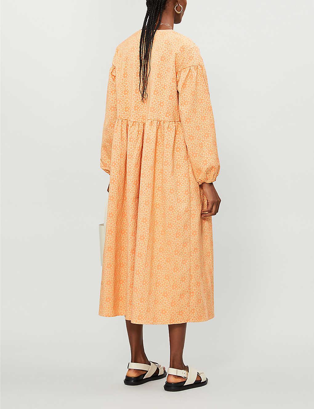 Samsøe & Samsøe Jolie Floral-print Woven Midi Dress in Orange | Lyst