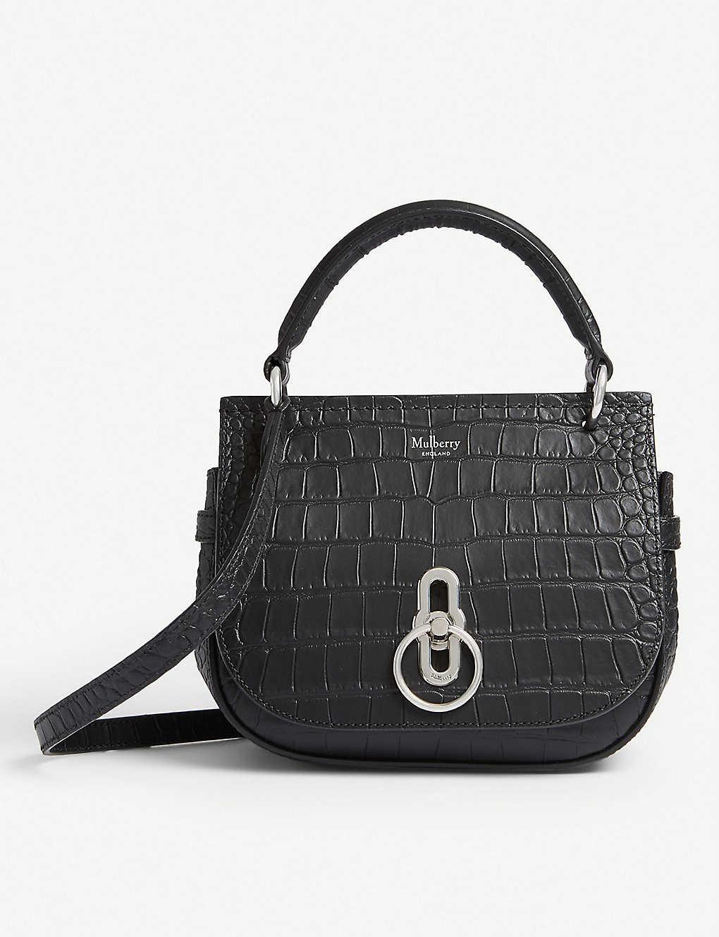 Mulberry Amberley Small Croc-embossed Leather Satchel in Black | Lyst