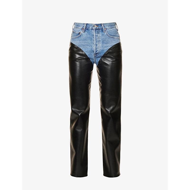 Agolde Harley Organic-denim And Recycled-leather Jeans in
