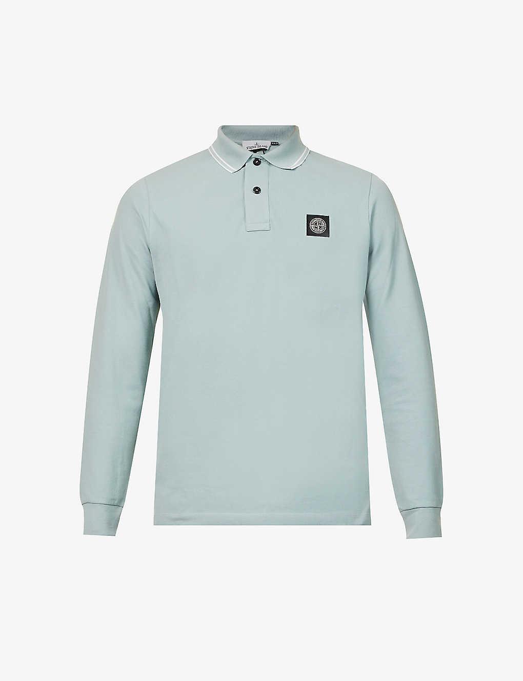 Stone Island Logo-patch Slim-fit Long-sleeved Stretch-cotton Polo Shirt Xx  in Blue for Men | Lyst Canada