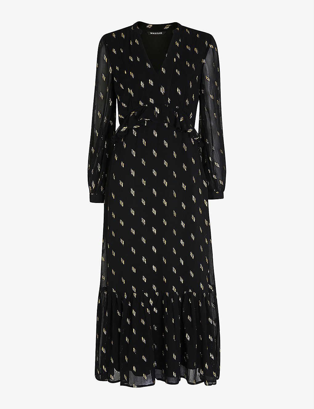 Whistles Dobby Polkadot Chiffon Midi Dress in Black Lyst