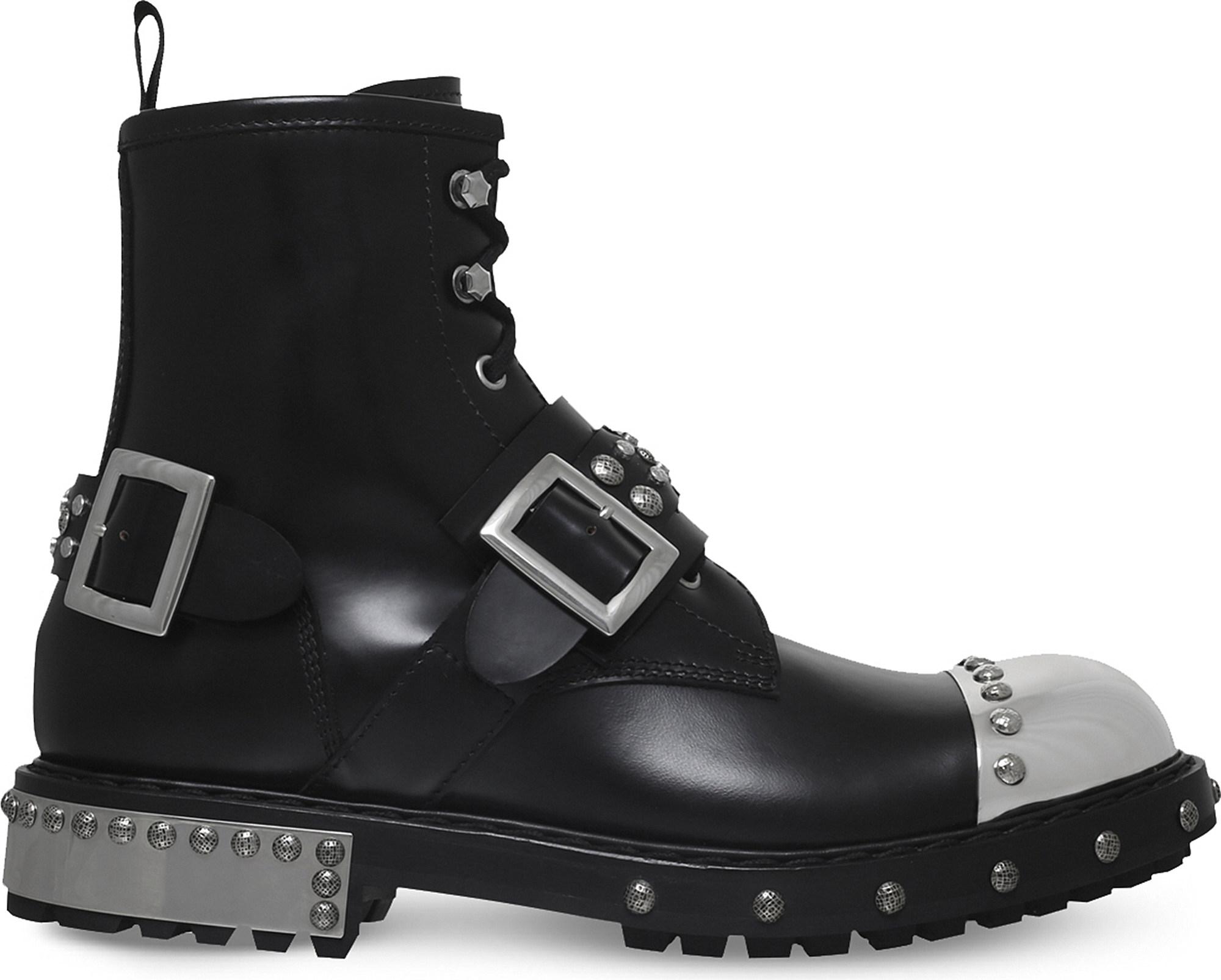 Alexander McQueen Steel Toe Cap Leather Biker Boots in Nero (Black 