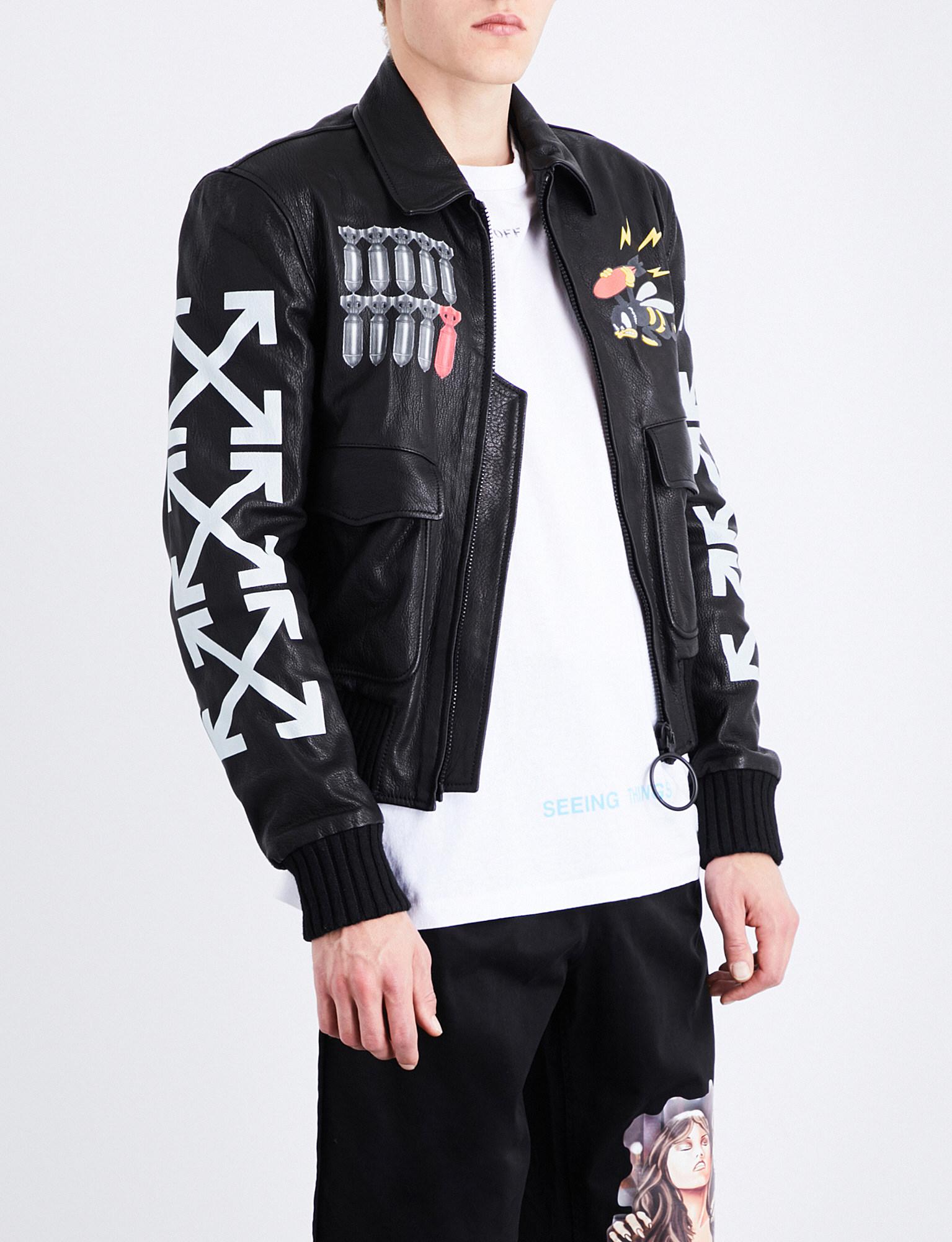 off white leather bomber jacket