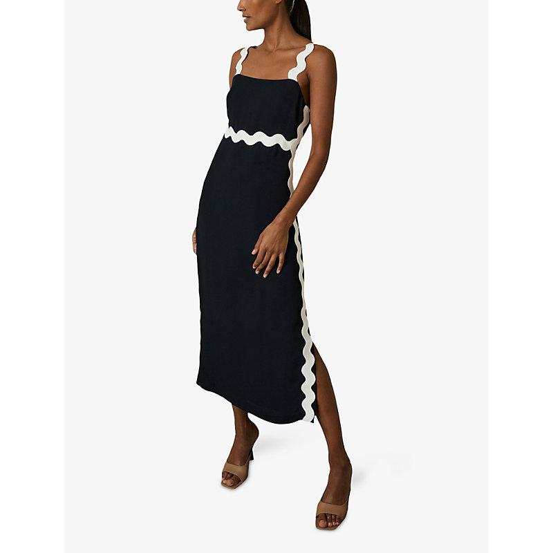 【海外限定】REISSワンピース☆Navy Asher Wave-Trim Crepe Midi Reiss Wave Trim Crepe Midi Dress in Blue | Lyst