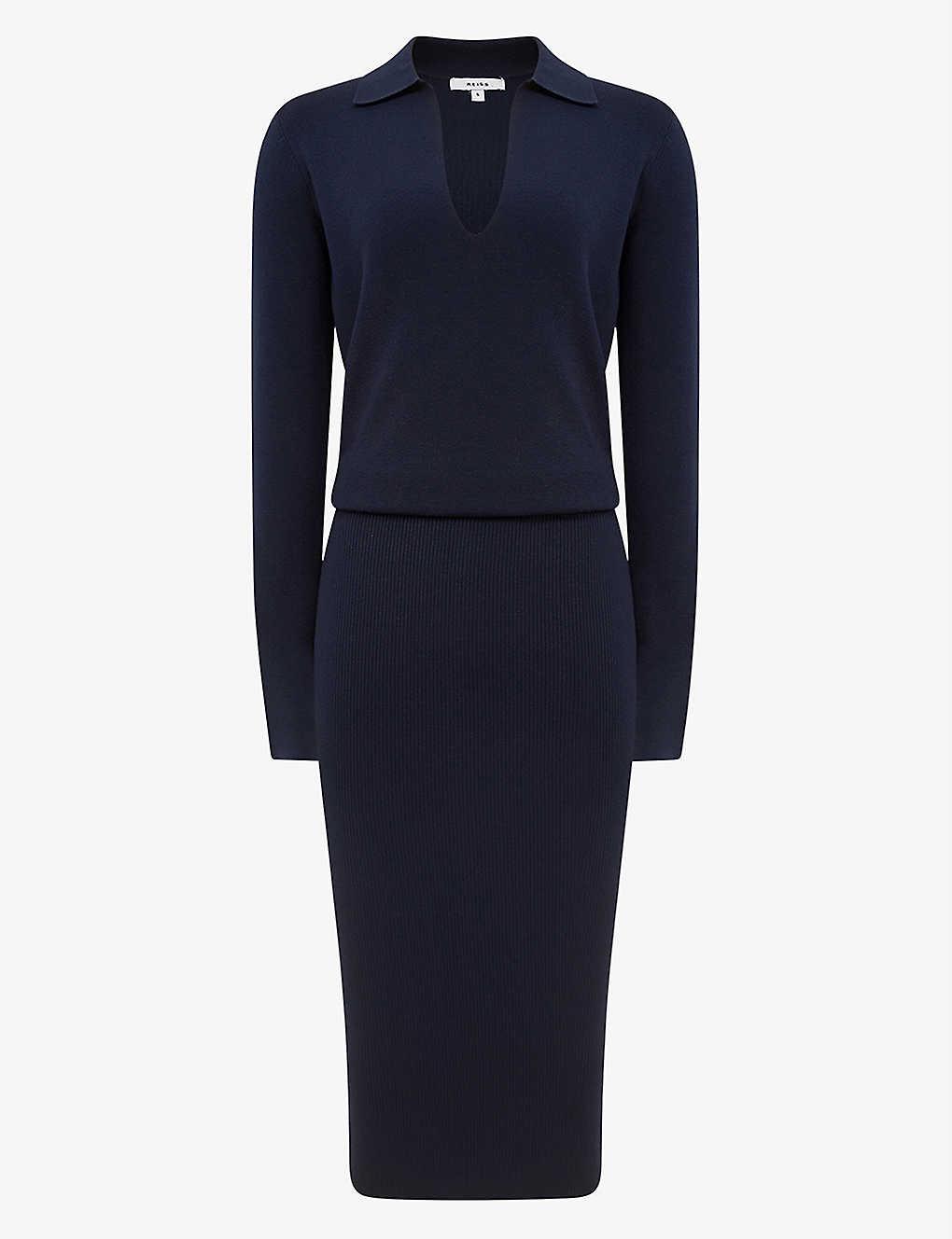 Reiss Elaina Collared Ribbedknit Dress in Blue Lyst