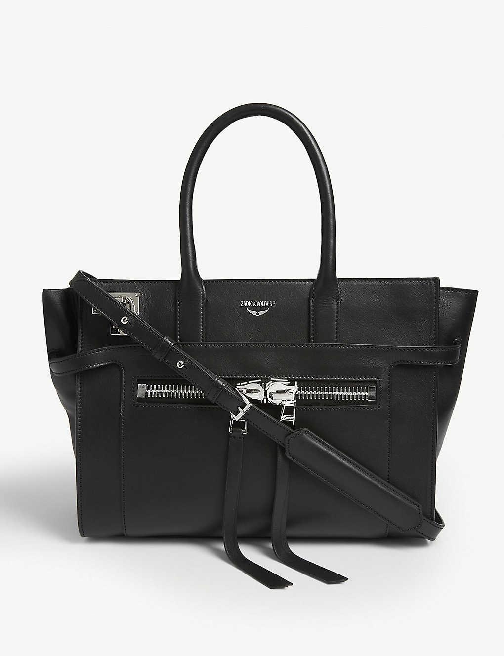 Zadig & Voltaire Candide Medium Zip Bag In Black Smooth Calfskin