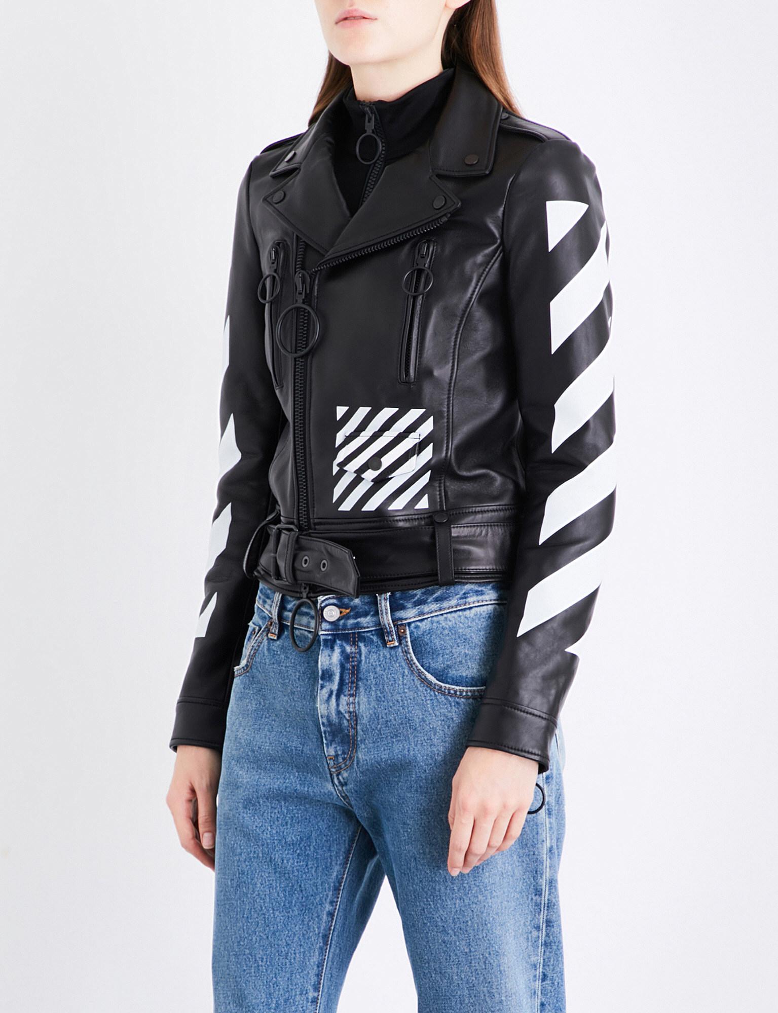 Off-White c/o Virgil Abloh Diagonal Stripes Leather Biker Jacket