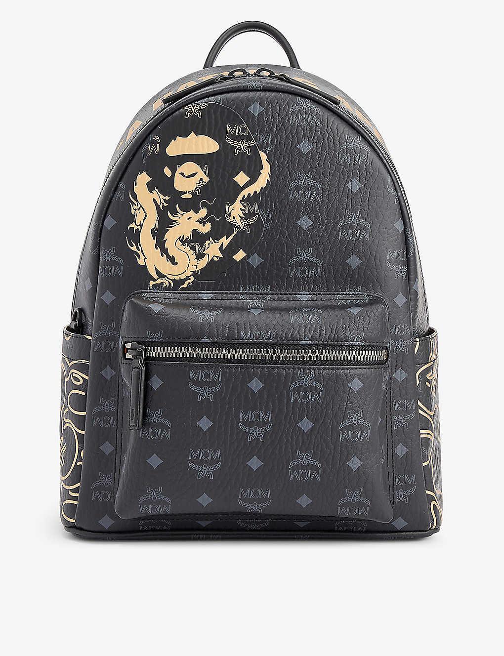 MCM X A Bathing Ape Stark Faux-leather Backpack in Gray for Men | Lyst