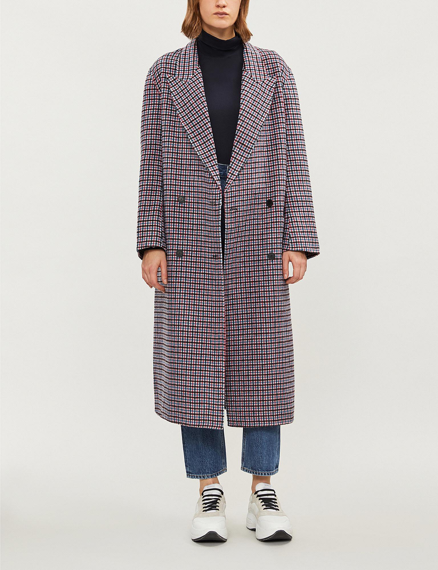 checked double breasted coat