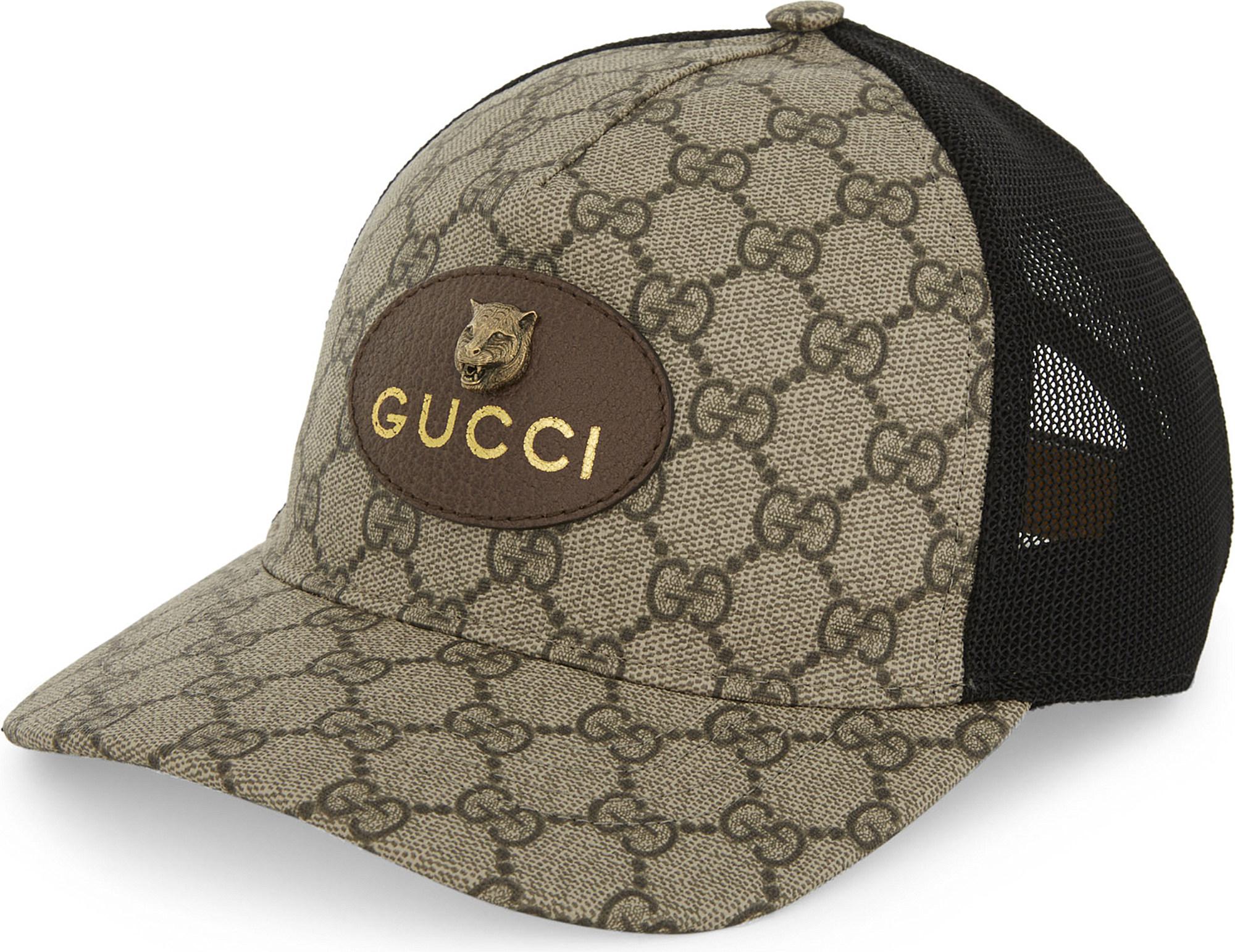 Gucci Tiger Gg Supreme Canvas Trucker Cap in Natural for Men | Lyst