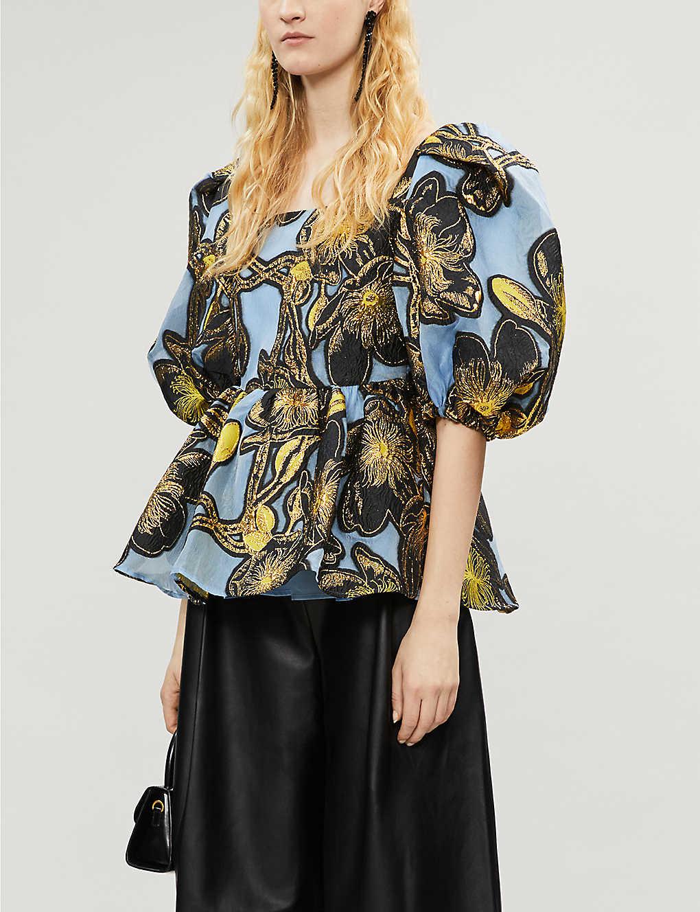 Stine Goya Synthetic Irene Square Neck Floral Embroidered Top In Jasmine Gold Metallic Lyst