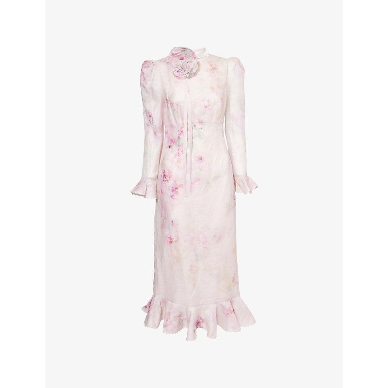 オールインワン・サロペット Zimmermann 'Crush' Pink Linen Dress ZIMMERMANN Linen dress CRUSH with frills in pink/ fuchsia/ green
