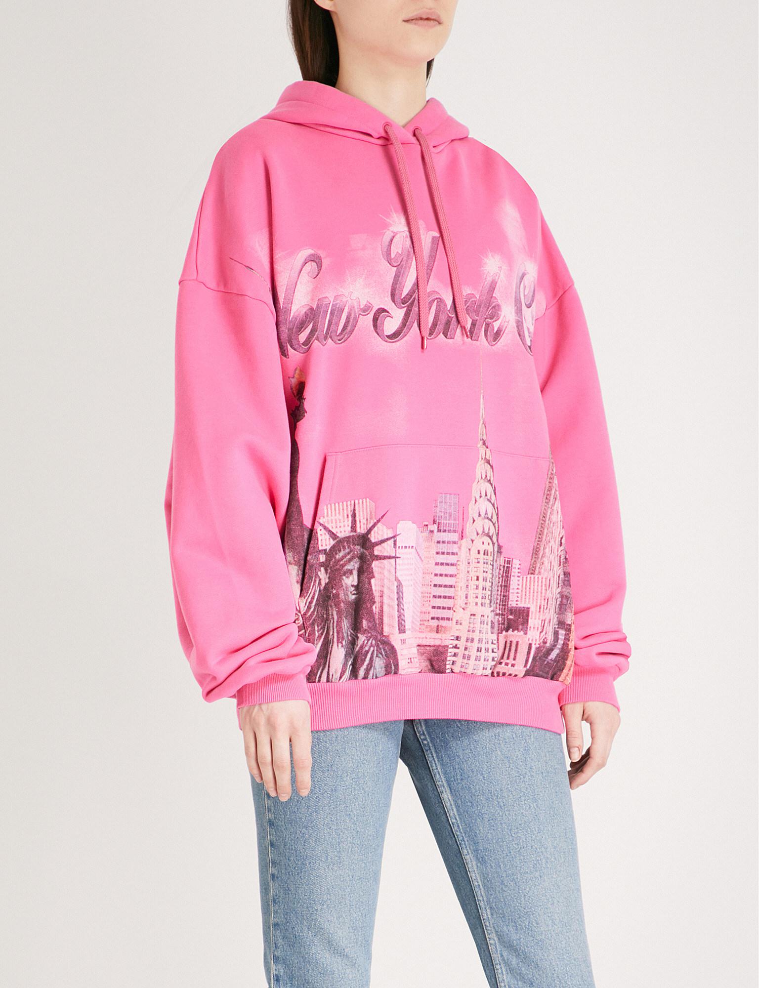 Balenciaga New York City Cotton-jersey Hoody in Pink | Lyst