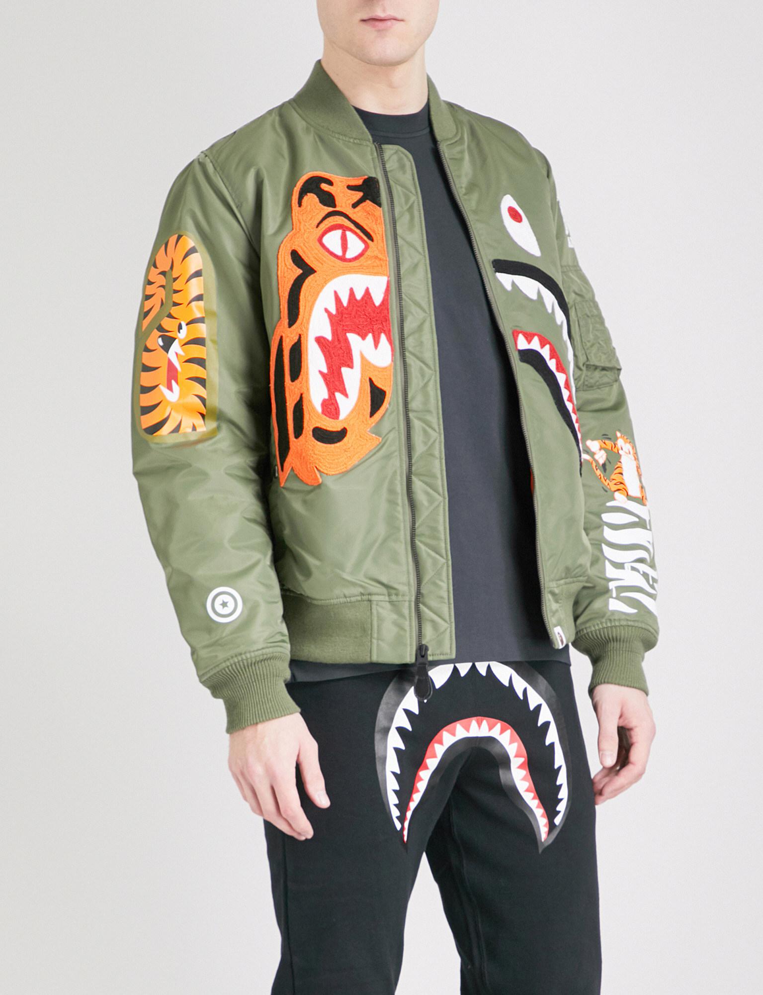 A Bathing Ape Synthetic Tiger Shark Shell Bomber Jacket in Green for Men -  Lyst