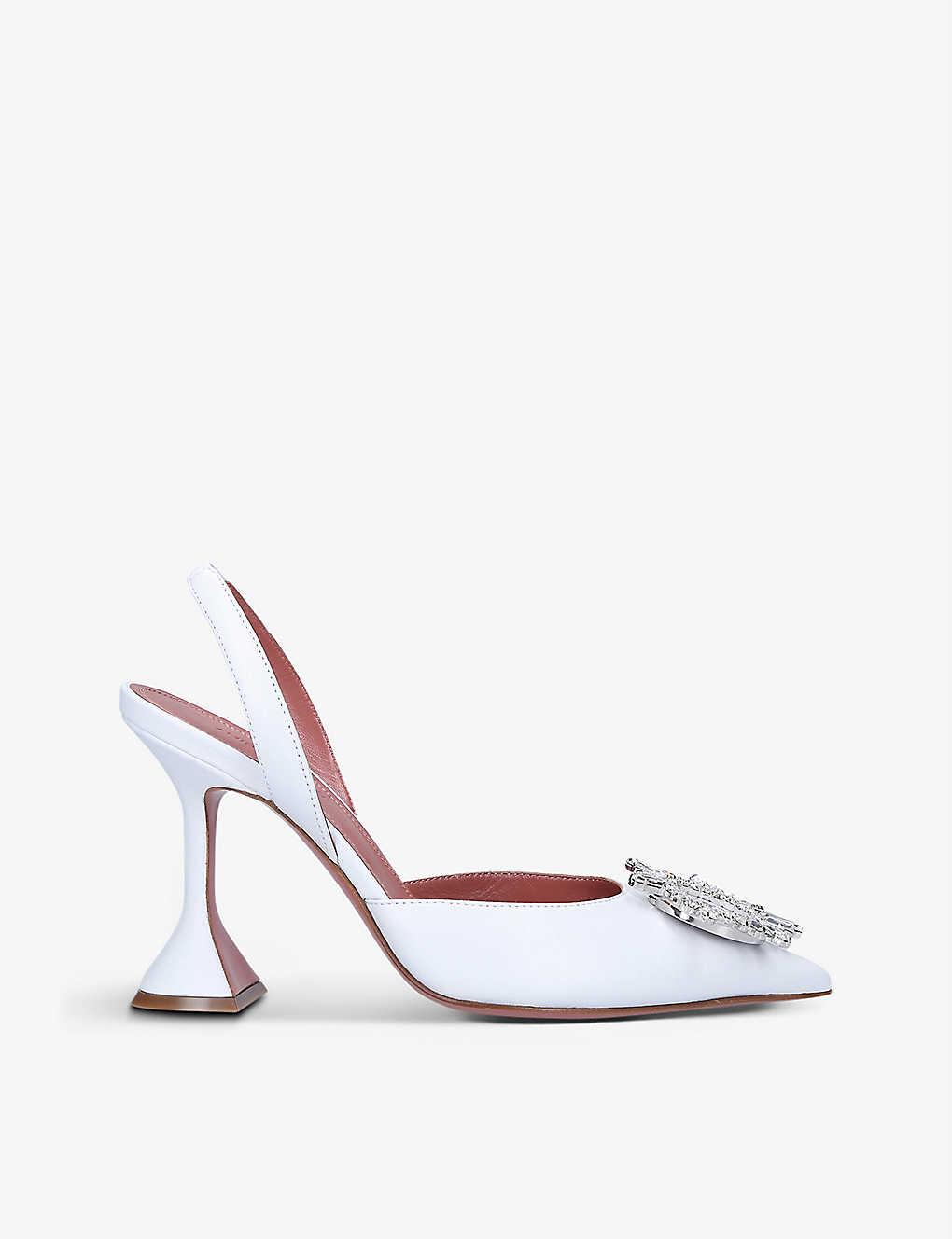 AMINA MUADDI Begum Crystal-embellished Slingback Satin Heels in White ...