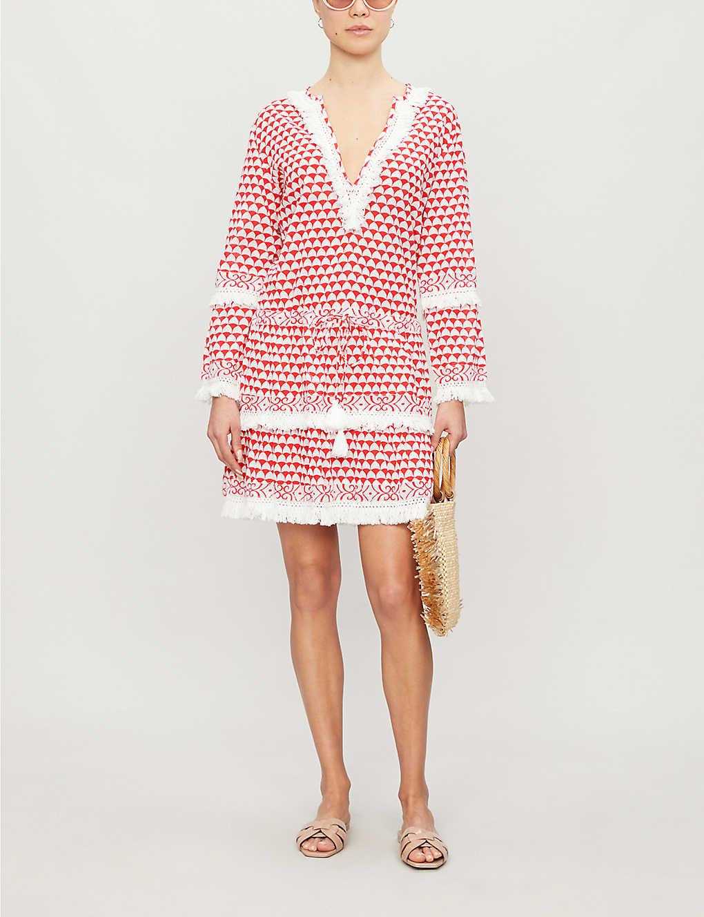 Melissa Odabash Claudia Geometric-pattern Cotton Mini Dress in Red - Lyst