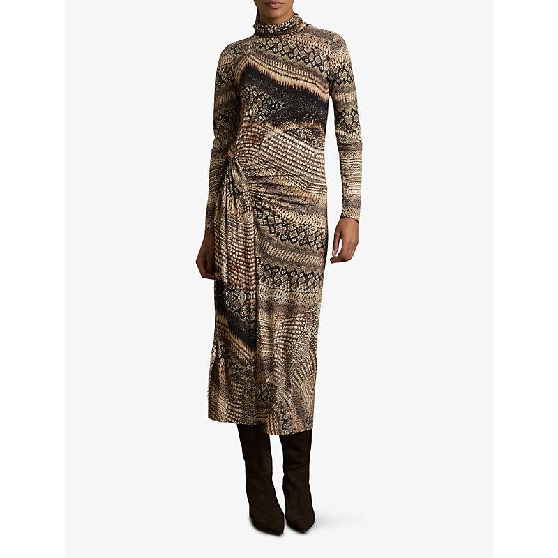 Reiss Naomi Snake-Print Stretch-Jersey Midi Dress in Natural