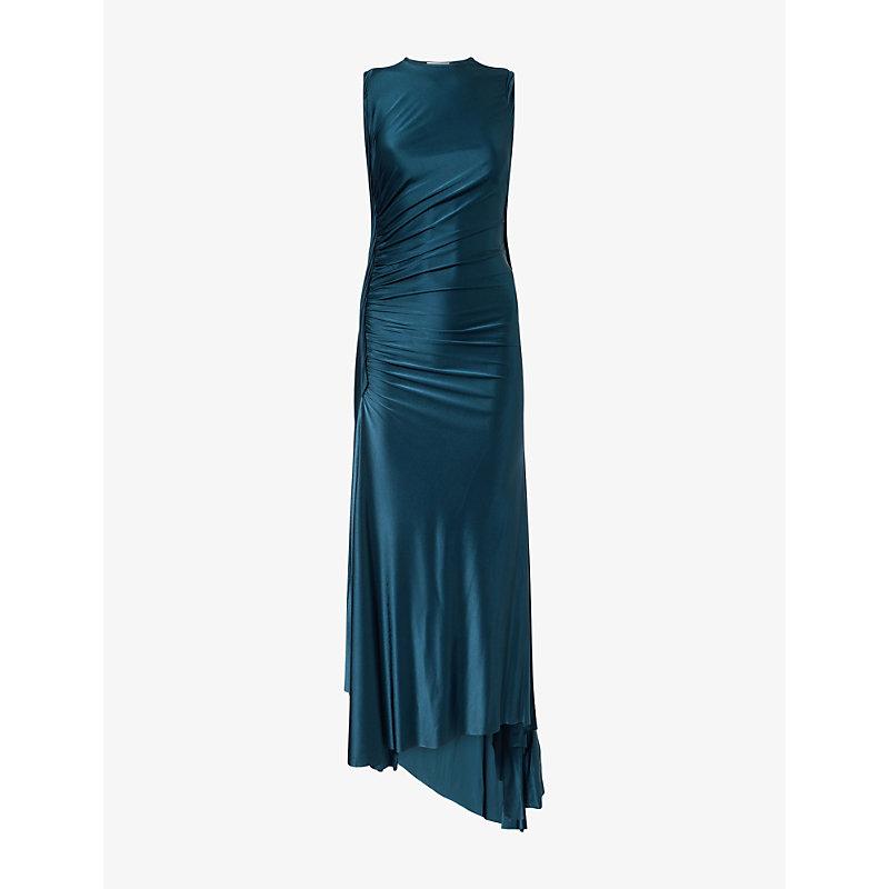 Victoria Beckham Twist Asymmetric-Hem Woven Midi Dress in Blue | Lyst