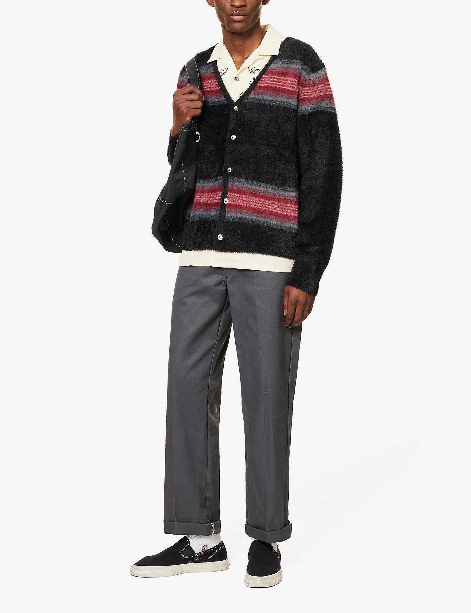 Stussy Shaggy Stripe V-neck Knitted Cardigan in Black for Men | Lyst