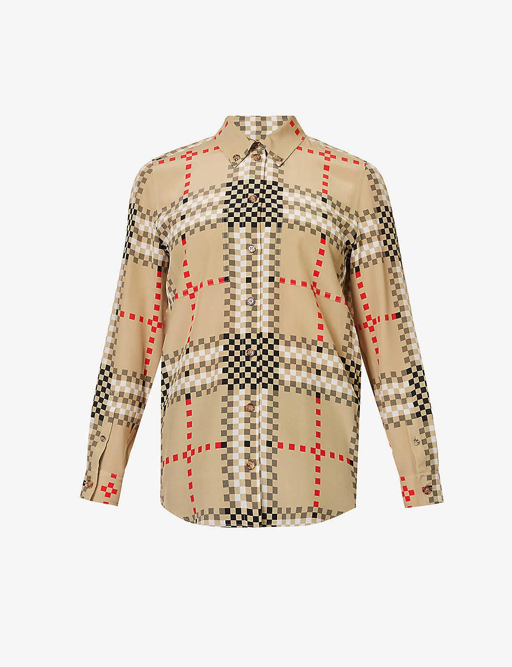 Burberry Paola Check-pattern Silk Shirt in White | Lyst