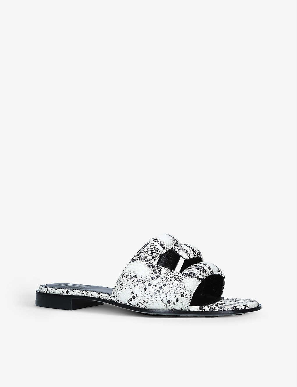 snakeskin slip on sandals