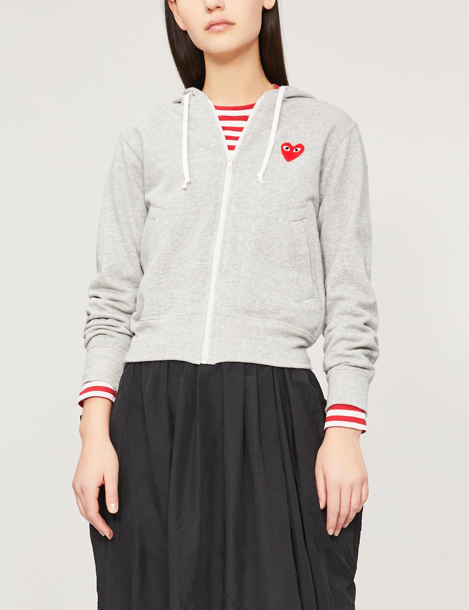 COMME DES GARÇONS PLAY Red Emblem Zip Cotton Hoodie in Grey (Gray) Save 52 Lyst