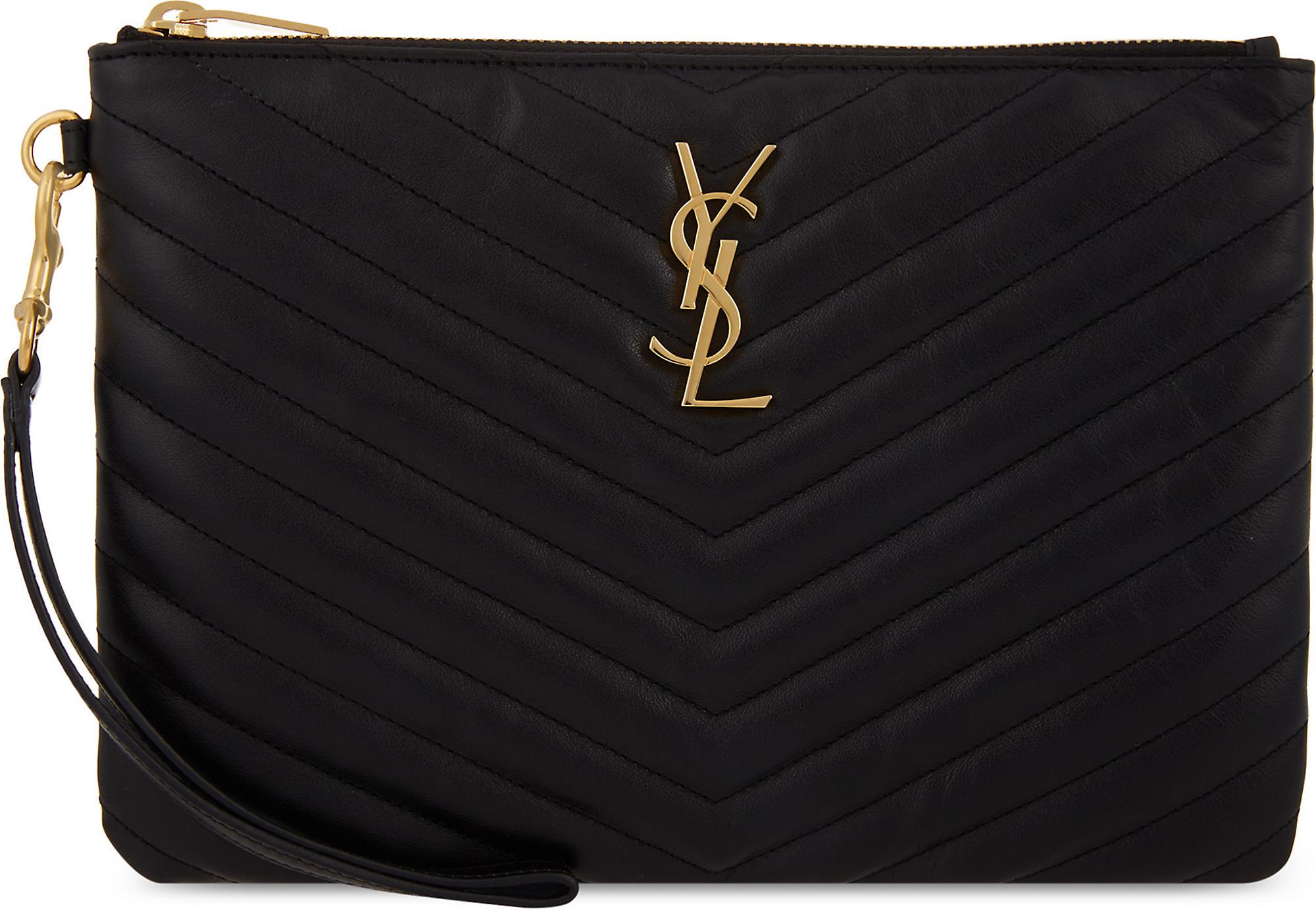 Saint Laurent Monogram Quilted Leather Pouch in Black
