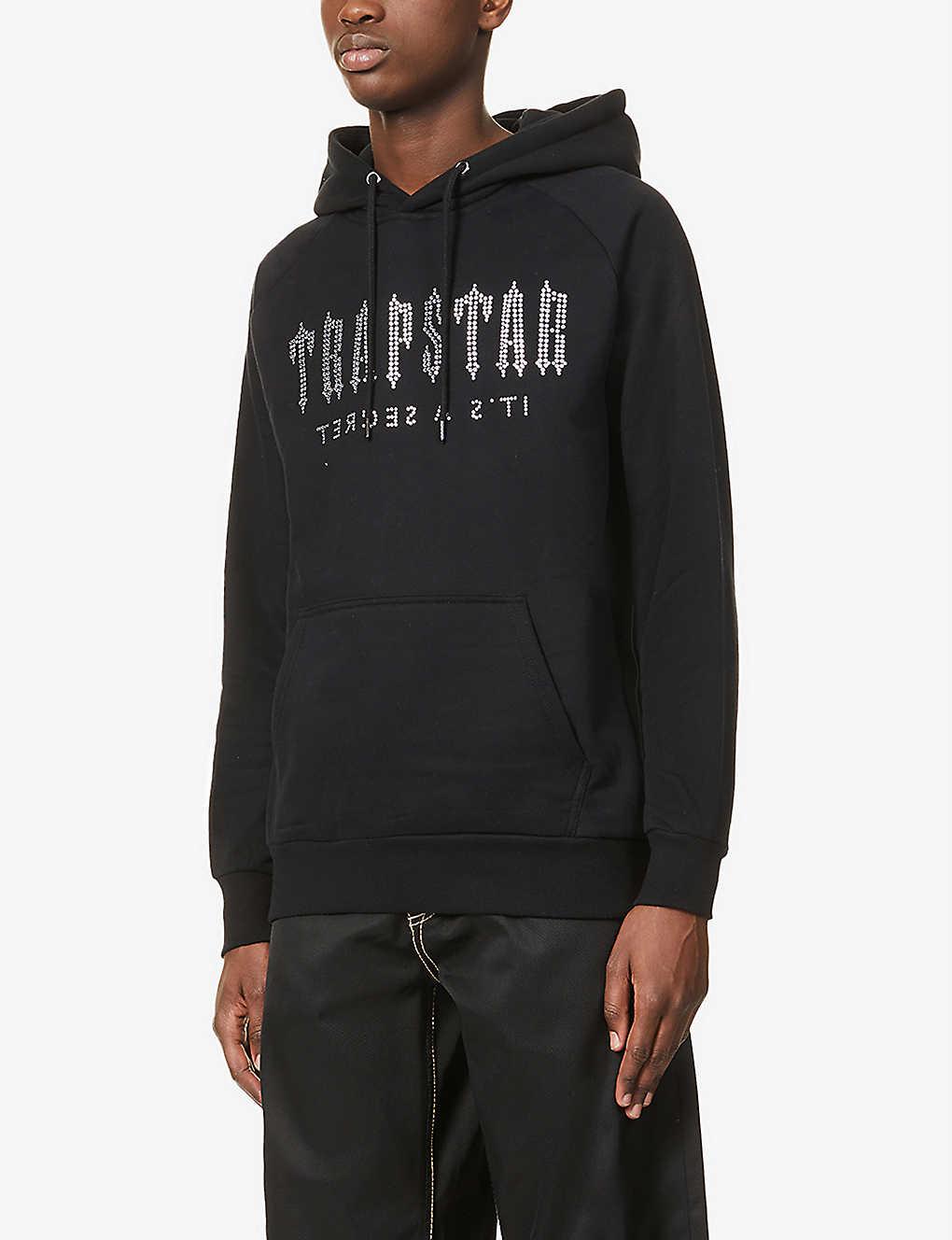 Trapstar Decoded Crystal Oversized Cotton-blend Jersey Hoody in Black for  Men | Lyst