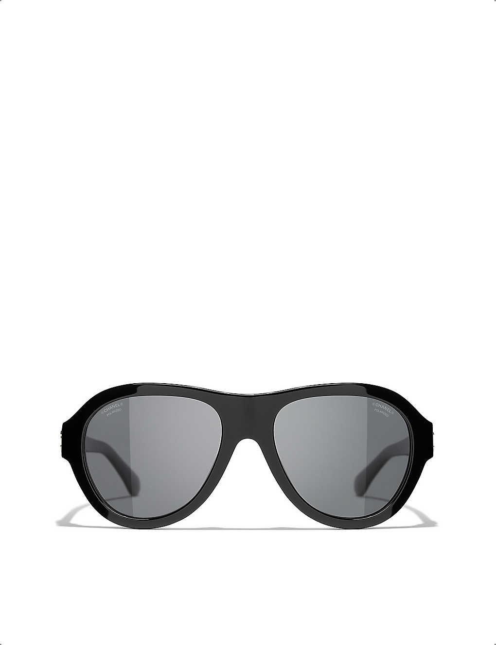 Chanel Ch5467b Crystal-embellished Acetate Pilot Sunglasses in Black | Lyst