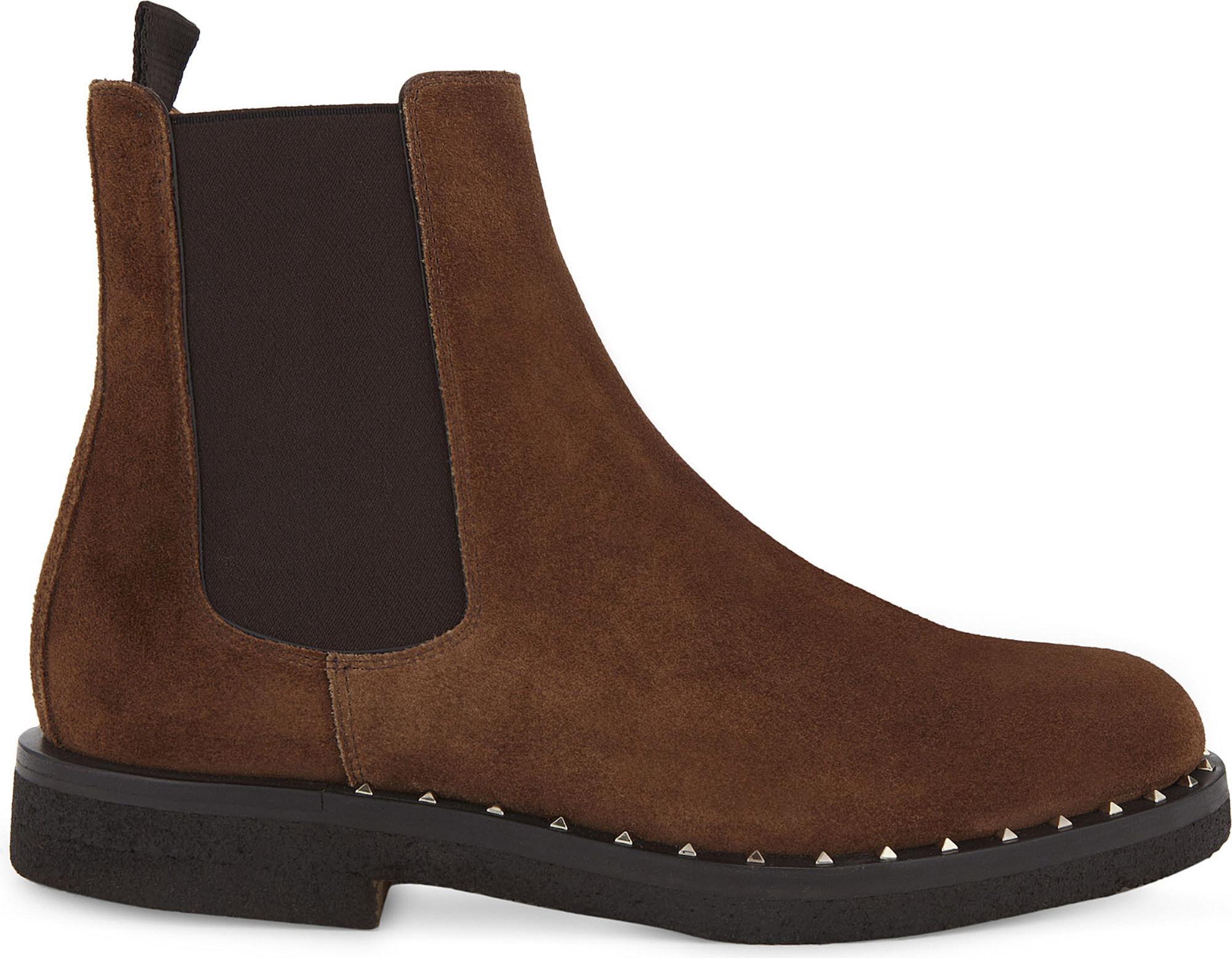 Valentino Suede Mens Brown Studded Chelsea Boots for Men - Lyst