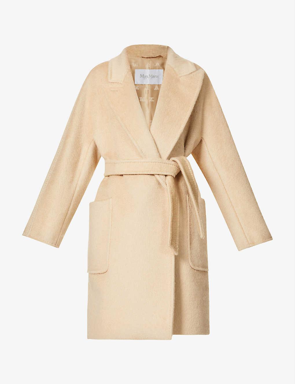 Max Mara Womens Albino Crine Belted Camel Wool Coat 6 in Natural | Lyst