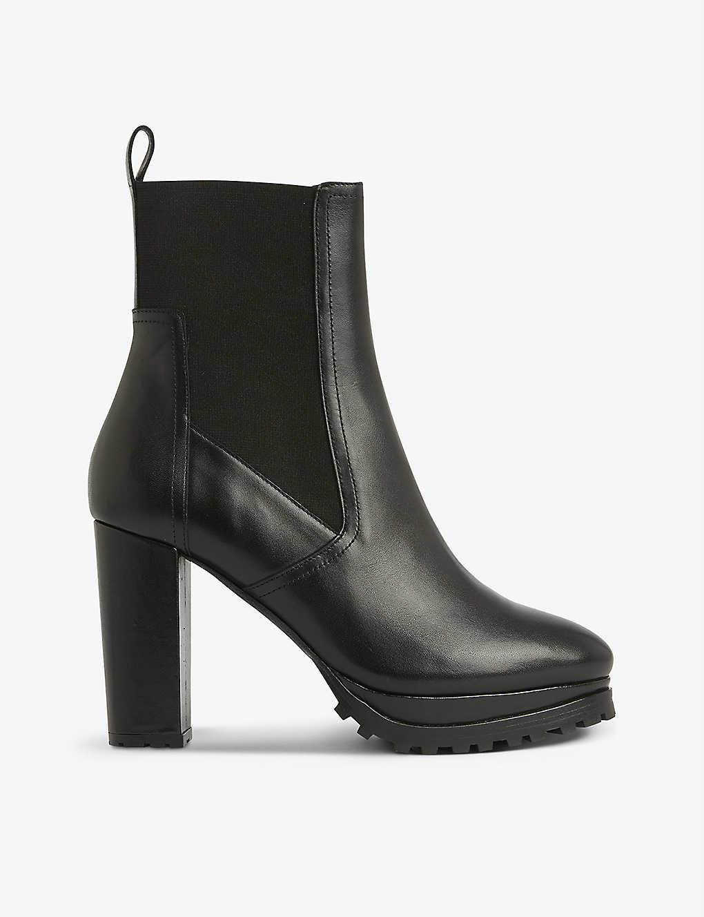 AllSaints Womens Black Sahara Platform Heeled Leather Boots 8 | Lyst