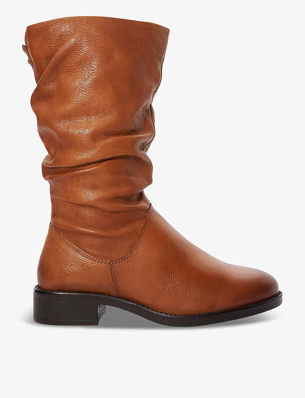 Tan leather calf length deals boots