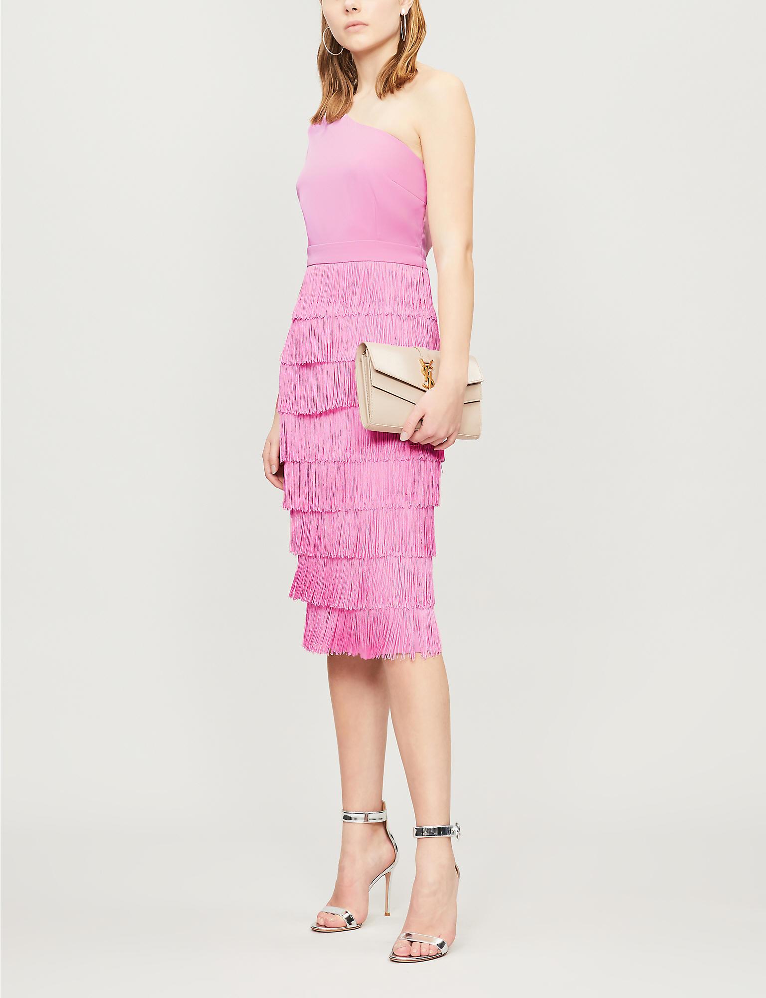 Lavish Alice One Shoulder Fringe Midi Dress in Pink | Lyst