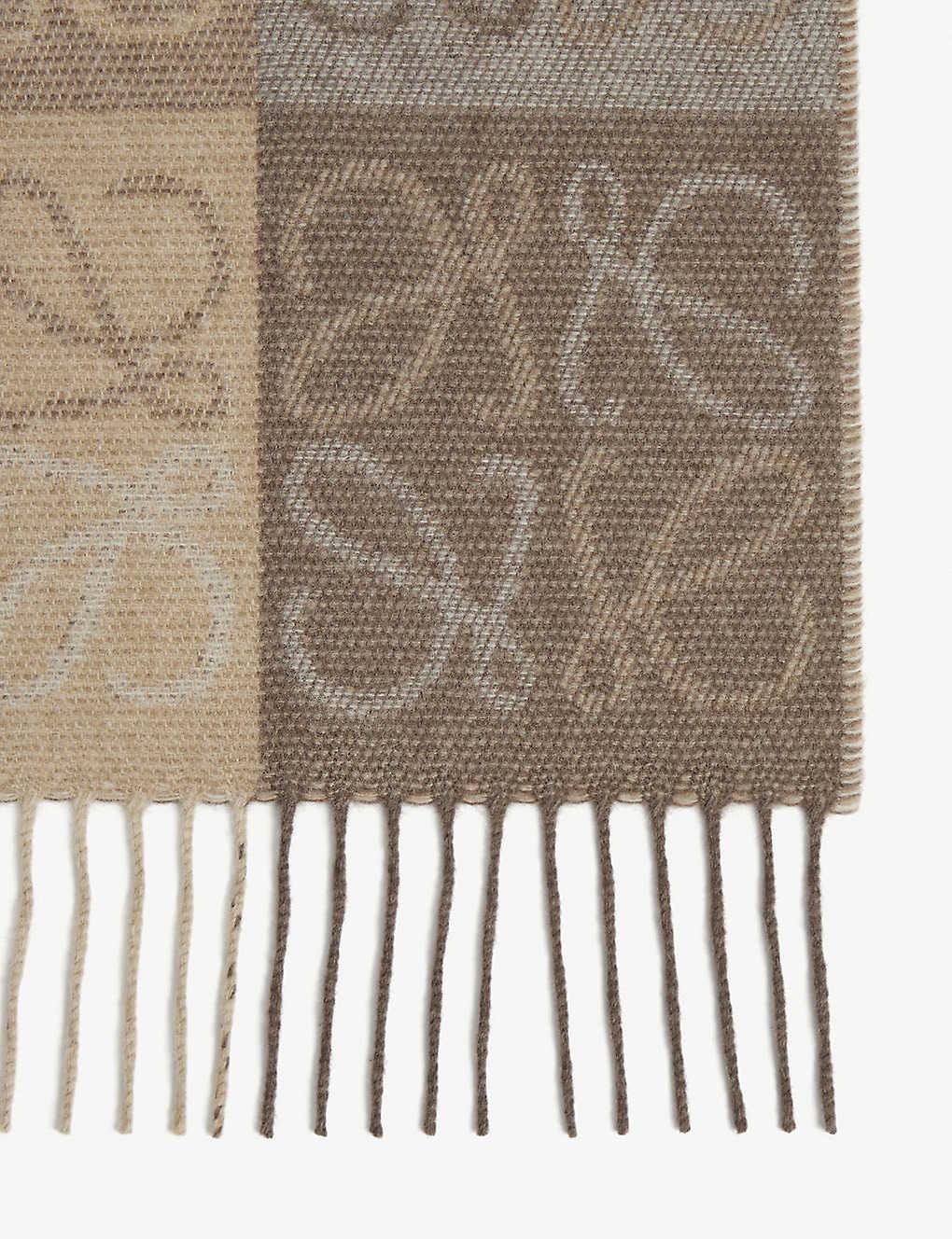 Loewe Anagram-print Wool And Cashmere-blend Scarf in Natural | Lyst