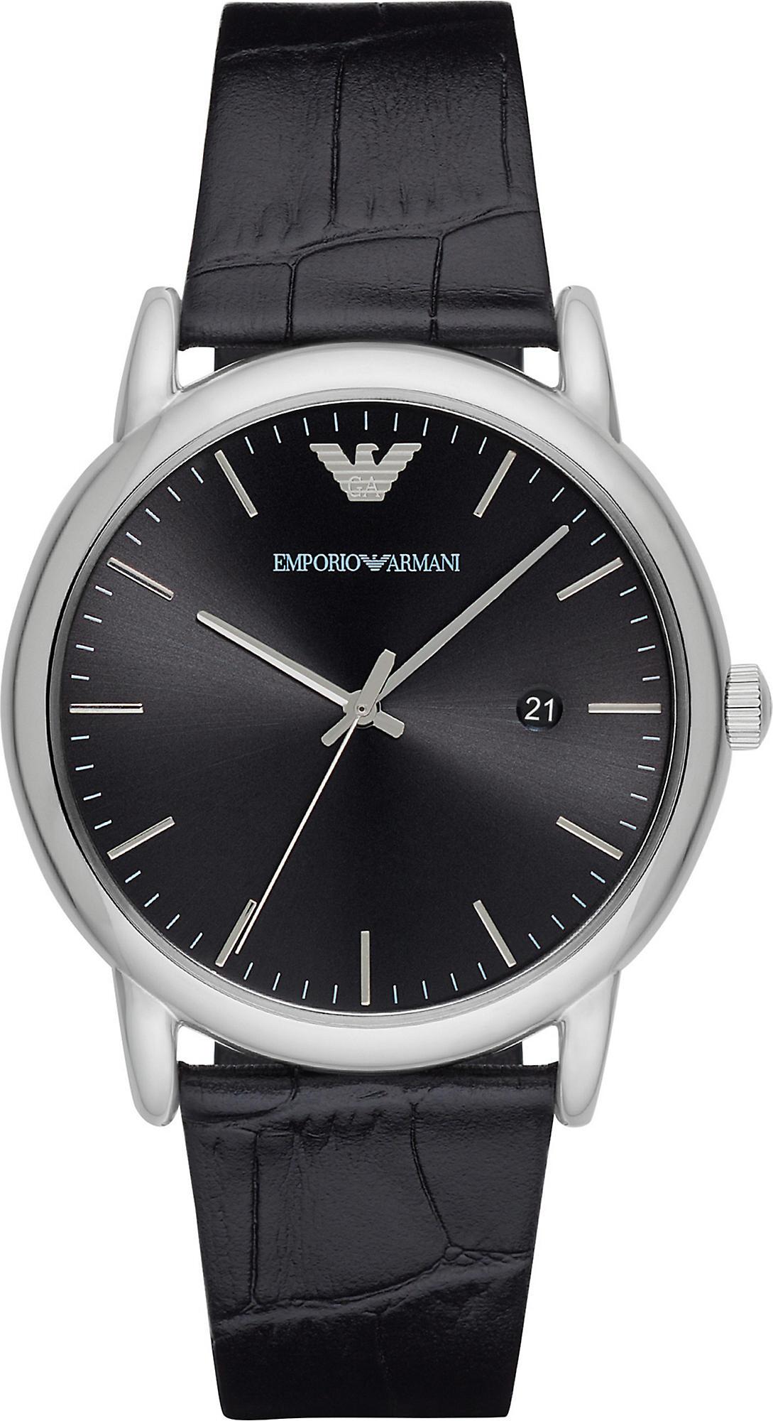 Emporio Armani Ar2500 Stainless Steel And Leather Watch in Black for Emporio Armani Stainless Steel Watch