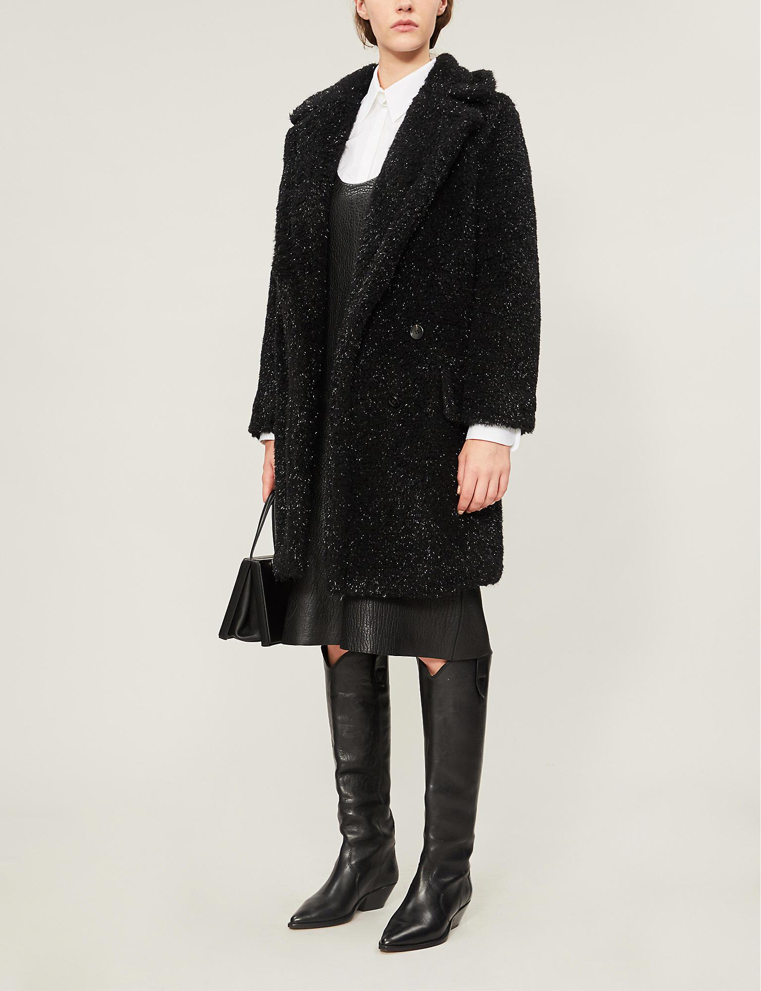 Max Mara Lastra Glittered Faux-fur Coat in Black - Lyst