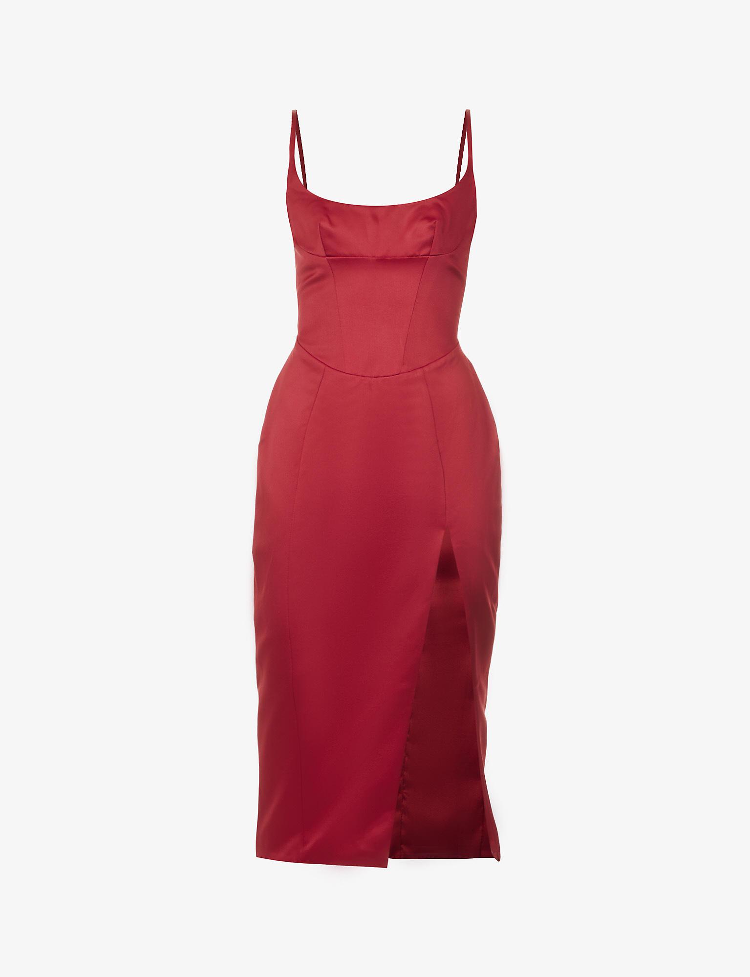 House Of Cb Casimira Corseted Satin Midi Dress in Red Lyst